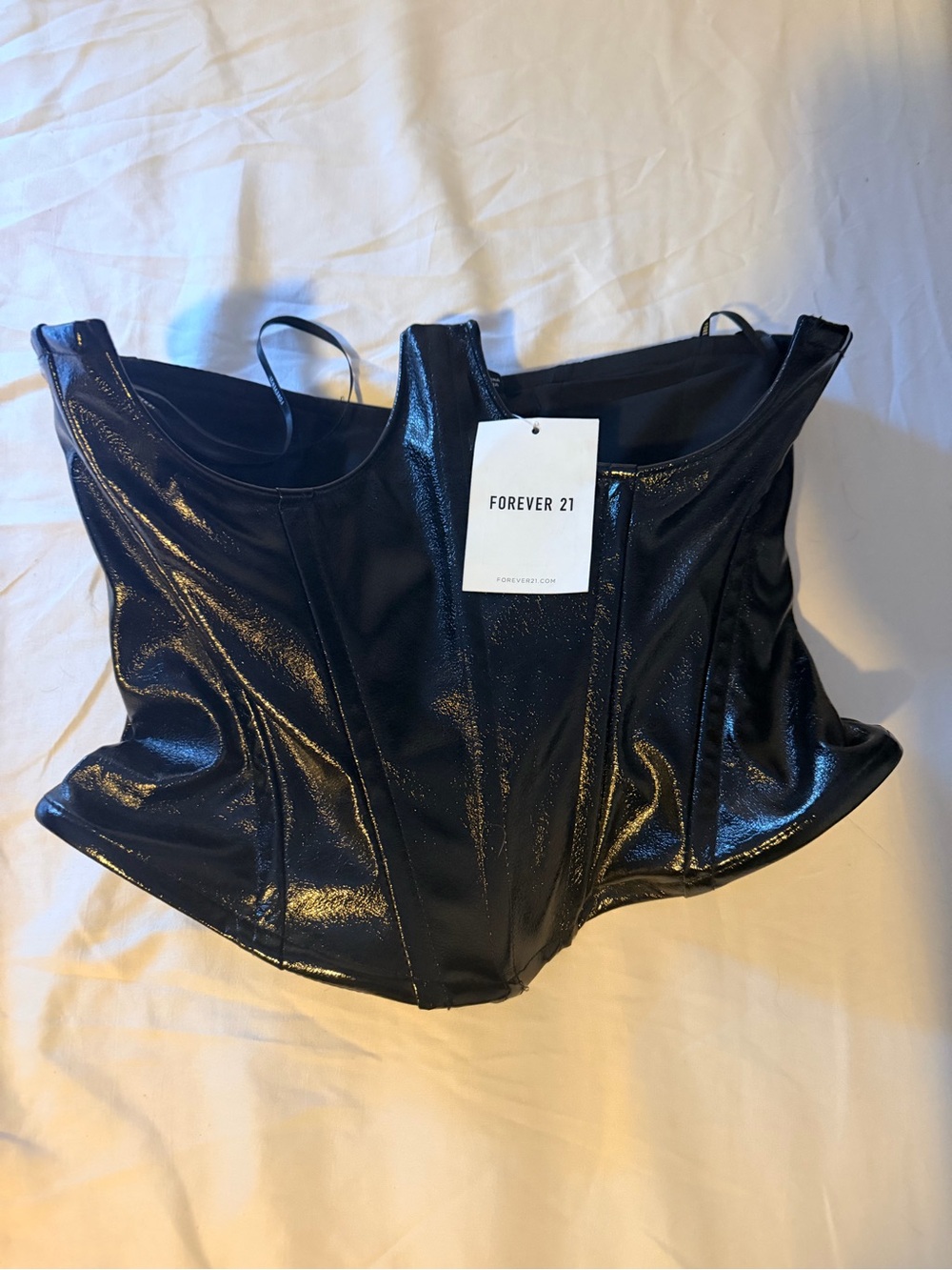 Forever 21 Shiny Black Faux Leather Corset Bustier